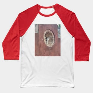 Meditative Corfu Cat: Window View Photography Baseball T-Shirt